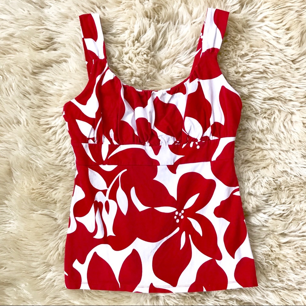 Ann Taylor Soft White & Red Tank Top
